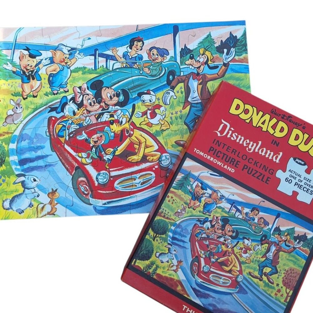 Disney Jaymar Puzzle Mickey Goofy Little Pigs Cricket Pluto Car Parade 60 Pieces